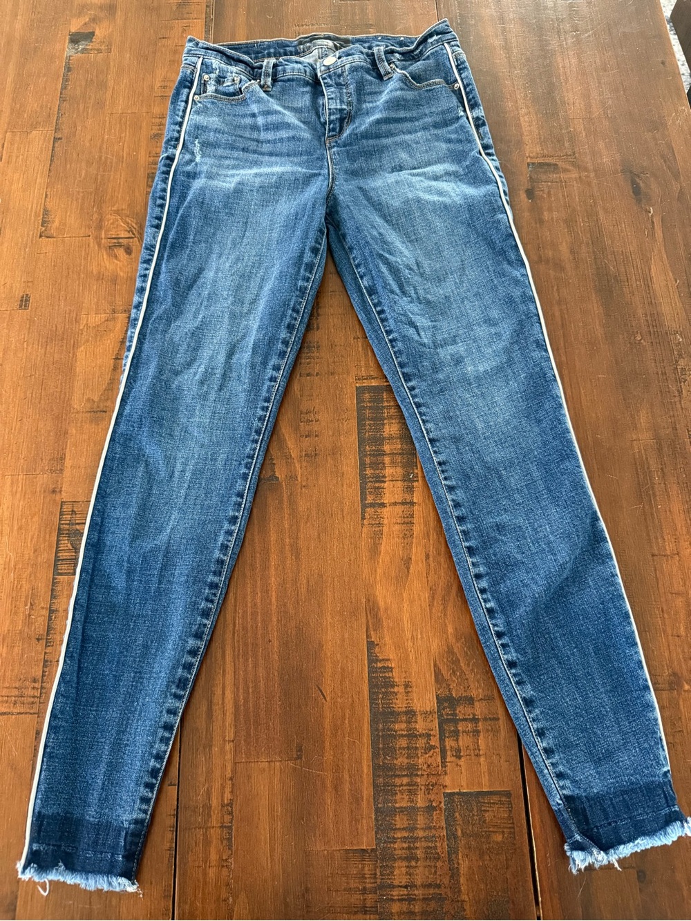 Blue Revival Skinny Jeans White Side Stripe Raw Hem - Picture 2 of 4